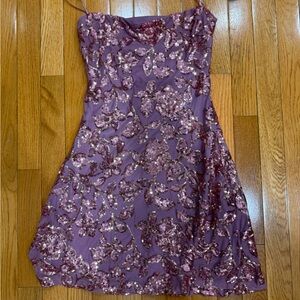 Windsor Purple Strapless Dress with Sequin Details
